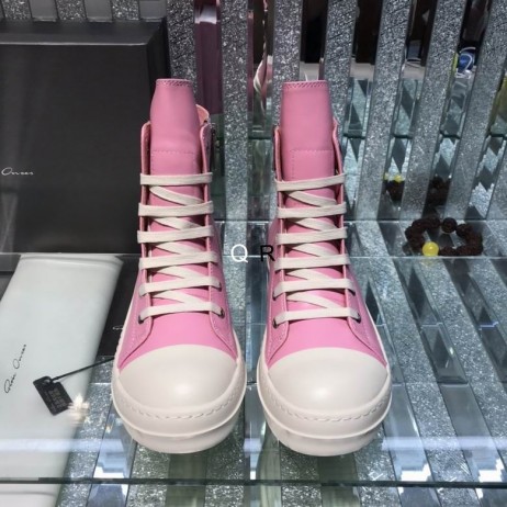 Rick Owens Sakura Pink Leather High Top  Sneakers