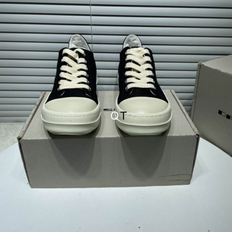 Rick Owens SS25 Hollywood Low Sneakers In Black/Milk/Milk Overdyed Denim