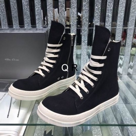 Rick Owens Drkshdw SS25 Hollywood Sneakers In Black/Milk/Milk Cotton Canvas