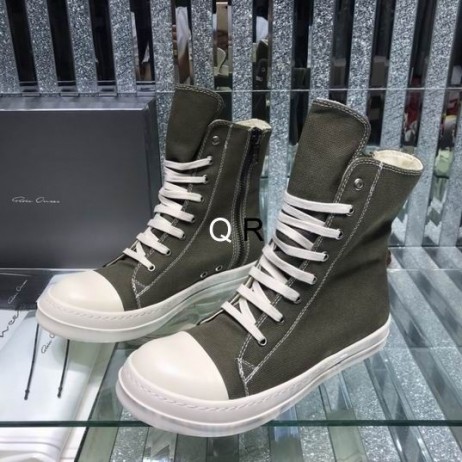 Rick Owens Drkshdw SS25 Hollywood Sneakers In Khaki Green/Milk/Milk Cotton Canvas