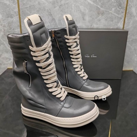 Rick Owens High-Top Leather Biker Boots In Grey