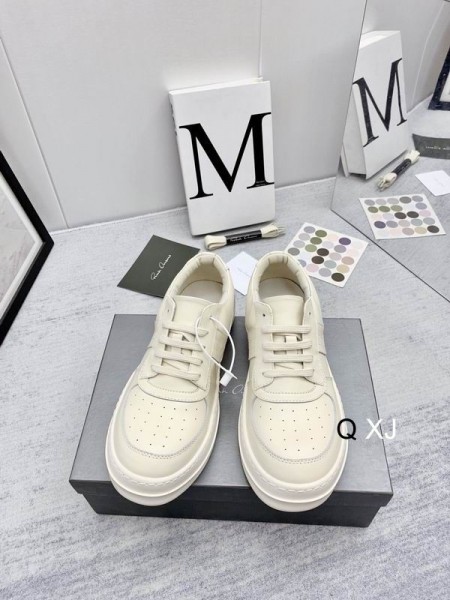 Rick Owens Leather Low Sneakers In Oyster