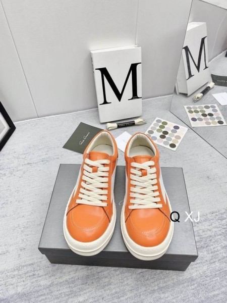 Rick Owens SS25 Hollywood Vintage Sneakers In Orange/Milk/Milk Full Grain Calf Leather And Velour Suede