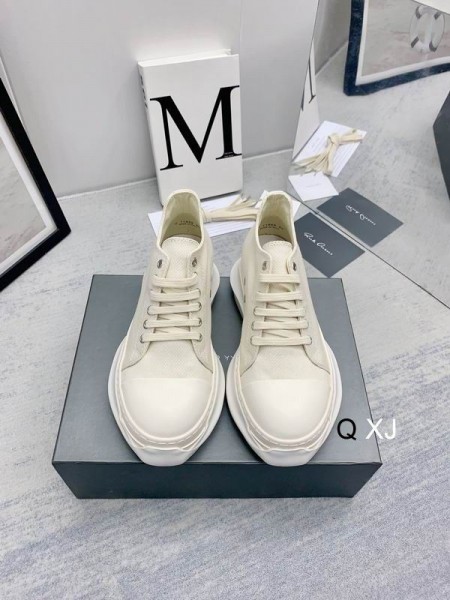 Rick Owens Drkshdw SS25 Hollywood Abstract Low Sneakers In Milk/Milk/Overdyed Denim