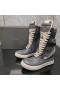 Rick Owens High-Top Leather Biker Boots In Grey
