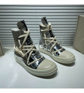 Rick Owens Drkshdw Ss25 Hollywood Hexa Sneaks In Silver/White 13oz Overdyed Denim