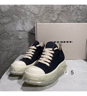 Rick Owens Drkshdw SS25 Hollywood Abstract Low Sneakers In Black/Milk/Milk Overdyed Denim And Transparent Rubber Outsole