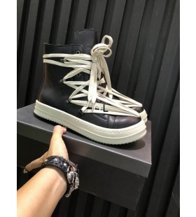 Rick Owens Inverted Triangle Leather High Top Black Sneakers
