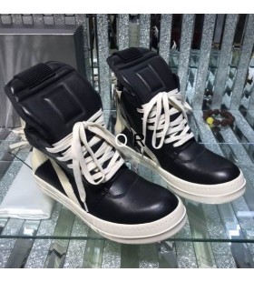 Rick Owens Geobaskets High Sneakers In Black And Milk Mousse Leather