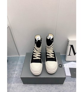 Rick Owens Drkshdw Ss25 Hollywood Double Bumper Sneaks In Black/Pearl/Milk/Milk 13oz Overdyed Denim