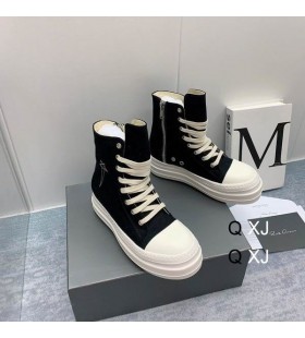 Rick Owens Drkshdw Ss25 Hollywood Double Bumper Sneaks In Black/Pearl/Milk/Milk 13oz Overdyed Denim