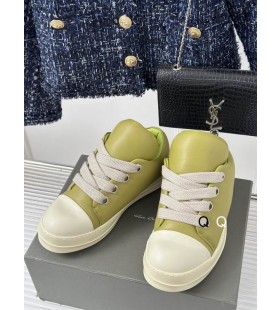 Rick Owens SS25 Hollywood Runway Jumbo Lace Puffer Low Sneakers In Green/Milk/Milk Metallic Peached Lambkin