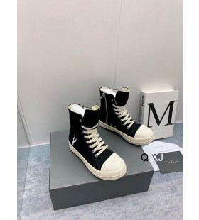 Rick Owens Drkshdw SS25 Hollywood Abstract Sneakers In Black/Milk/Milk Coton Canvas