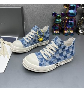 Rick Owens Drkshdw Checkerboard Low Sneakers In Light Blue/Overdyed Denim