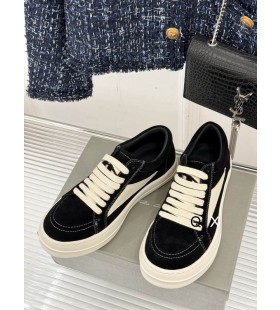 Rick Owens SS25 Hollywood Vintage Sneakers In Black/Milk Mousse Leather And Velour Suede