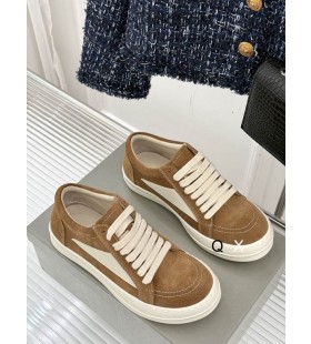 Rick Owens SS25 Hollywood Vintage Sneakers In Flesh/Milk/Milk Velour Suede And Full Grain Calf Leather