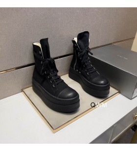 Rick Owens Ss25 Hollywood Mega Bumper Sneaks In Black/Black/Black Denim Canvas