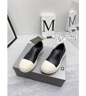 Rick Owens Drkshdw SS25 Hollywood Boat Sneakers In Black/Milk/Milk Full Grain Calf Leather