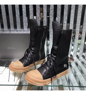 Rick Owens Leather High Boots In Black/Yellow