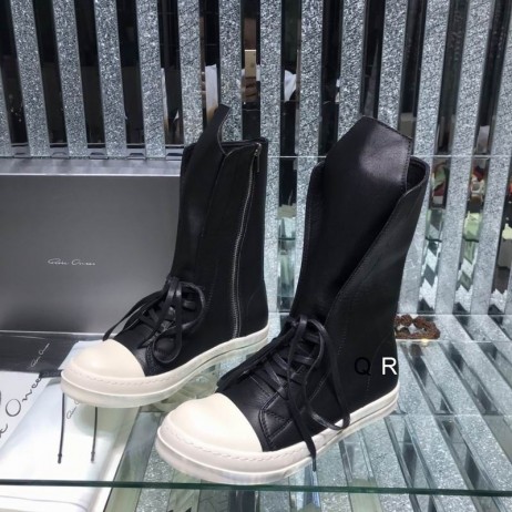 Rick Owens Couro Botas De Cano Alto Preto E Branco