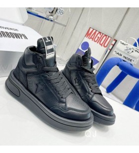 Rick Owens X Conversar Drkshdw Turbowpn Tênis Preto De Couro De Vaca