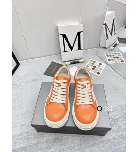 Rick Owens SS25 Hollywood Vintage Tênis Laranja/Leite/Leite Cheio de Grãos de Couro de Bezerro de Veludo E Camurça