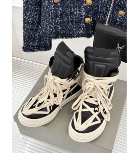 Rick Owens Drkshdw SS25 Hollywood Hexa Tênis Preto/Prateado/Leite/Leite Cheio de Grãos de Couro de Bezerro
