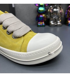 Rick Owens FW25 Concordians Jumbo de Renda Tênis Amarelo/Leite/Veludo Camurça