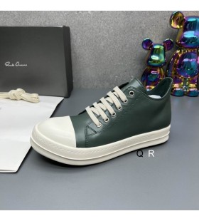 Rick Owens FW25 Concordians Tênis Verde Escuro/de Leite/Leite Cheio de Grãos de Couro de Vaca