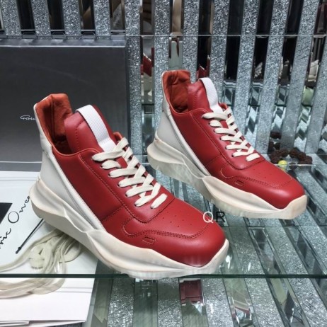 Rick Owens Ss25 Hollywood Geth Futó Piros/Tej Teljes Kiőrlésű Borjú Bőr Cipők