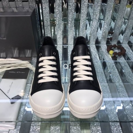 Rick Owens Íseal Sneakers Dubh/Bainne/Milk/Mousse Leathar