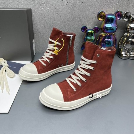Rick Owens Ramones Sneakers In Red/Milk Velour Suede And Full Grain Calf Leather