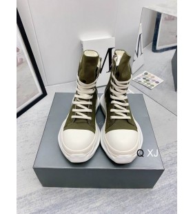 Rick Owens Drkshdw SS25 Hollywood Teibí Sneakers I Khaki Glas/Bainne/Milk Chanbhás Cadás