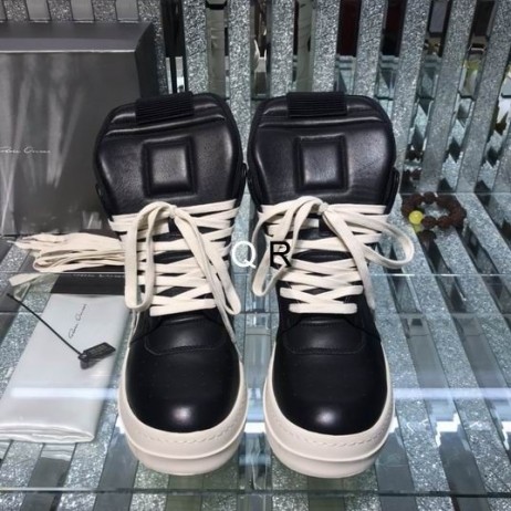 Rick Owens Geobaskets Alte Sneakers In Nero E Spuma Di Latte Di Cuoio
