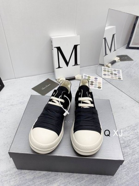 Rick Owens Drkshdw SS25 Avvolgere Basso scarpe da ginnastica Nero/Latte/Overdyed Denim