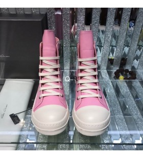 Rick Owens Sakura Rosa In Pelle Di Alta Top Sneakers