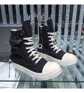 Rick Owens Drkshdw Scarpe Da Ginnastica Nero/Latte In Tela Di Cotone Con Zip Laterale