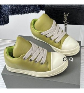 Rick Owens SS25 Hollywood Pista Jumbo Pizzo Puffer Basso scarpe da ginnastica Verde/Latte/Latte Metallizzato aperti un varco Lambkin