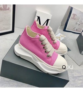 Rick Owens Drkshdw SS25 Hollywood Jumbo Lacci Abstract Basso scarpe da ginnastica Rosa/Naturale Overdyed Lamina Denim Stretch