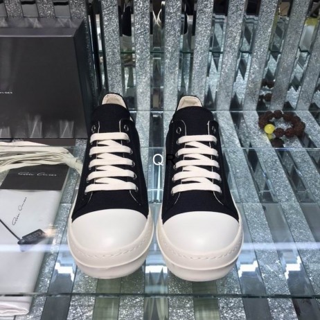Rick Owens SS25 Hollywood Lave Sneakers I Svart/Melk/Overdyed Denim