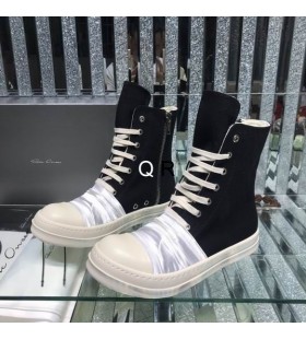 Rick Owens Drkshdw SS25 Wrap-H&Atilde;&cedil;ye Joggesko I Svart/Hvitt Rynker/Melk/Overdyed Denim