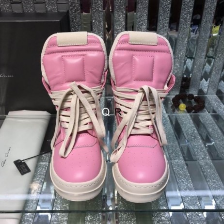 Różowe Skórzane Trampki z Wysokiej Piszczelą Rick Owens z Odwróconego Trójkąta