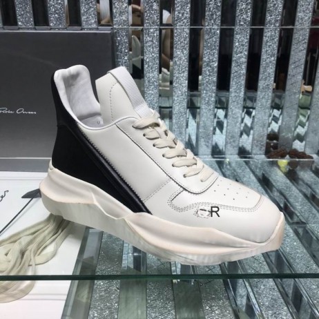 Buty do biegania Rick Owens Ss25 Hollywood Geth Runner Z Mleczno-czarnej naturalnej skóry cielęcej