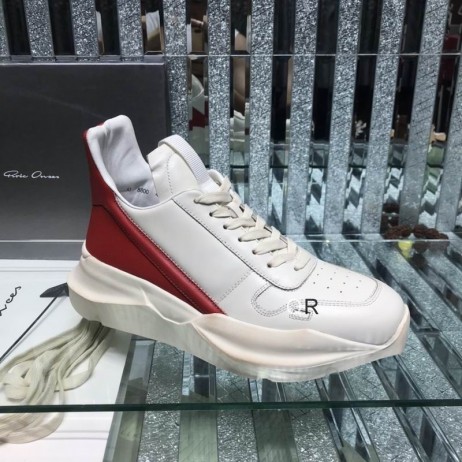 Rick Owens Ss25 Hollywood Geth Runner W Mleczno-czerwone Trampki z naturalnej skóry cielęcej