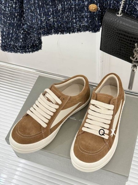 Vintage tenisówki Rick Owens SS25 Hollywood z zamszu Ciała/Mleka/Mleka welur i naturalnej skóry cielęcej