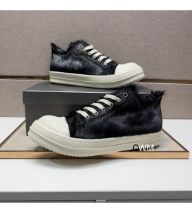 Niskie Trampki Rick Owens Z Końskiej Sierści Czerni/w kolorze mlecznym