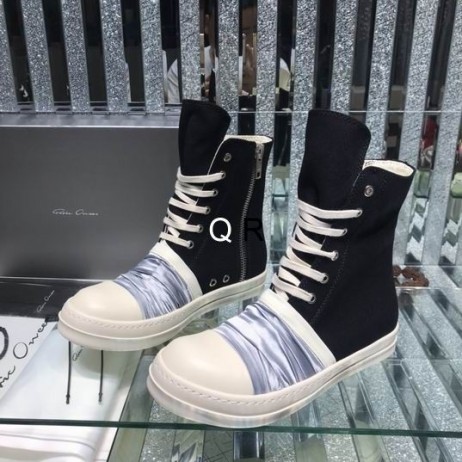 Rick Owens Drkshdw SS25 Folie de Adidași Ridicate În Negru/Gri Riduri/Lapte/Overdyed Denim