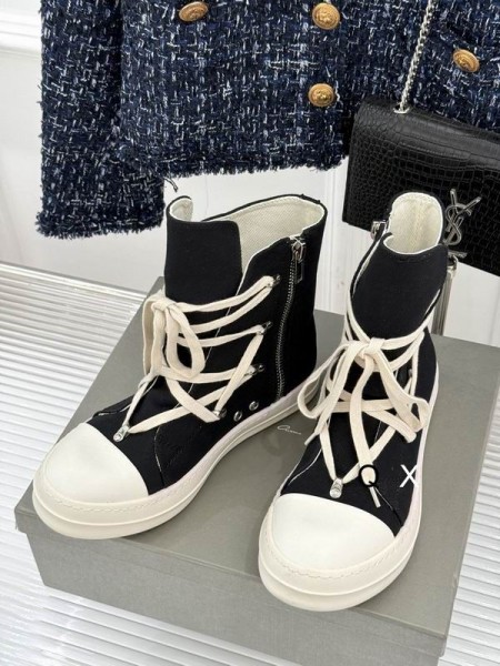 Rick Owens Drkshdw SS25 Hollywood Hexa Adidași În Black/Pearl/Lapte/Lapte Overdyed Denim