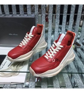 Rick Owens Ss25 Hollywood Geth Alergător În Roșu/Lapte Plin De Cereale Din Piele De Vițel Adidași