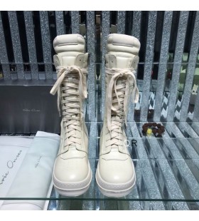 Rick Owens Alb Zip-Detaliu Dantela-Up Cizme